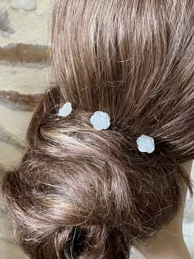 Rose – Lot de 3 pics à cheveux de mariée, fleurs nacrées délicates pour chignon, tresse ou demi-attache, accessoire coiffure