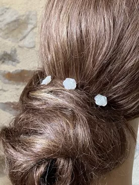 Rose – Lot de 3 pics à cheveux de mariée, fleurs nacrées délicates pour chignon, tresse ou demi-attache, accessoire coiffure