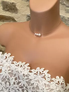 Néria – Parure de mariée minimaliste en perles nacrées Swarovski (collier, bracelet, boucles & pics à cheveux)