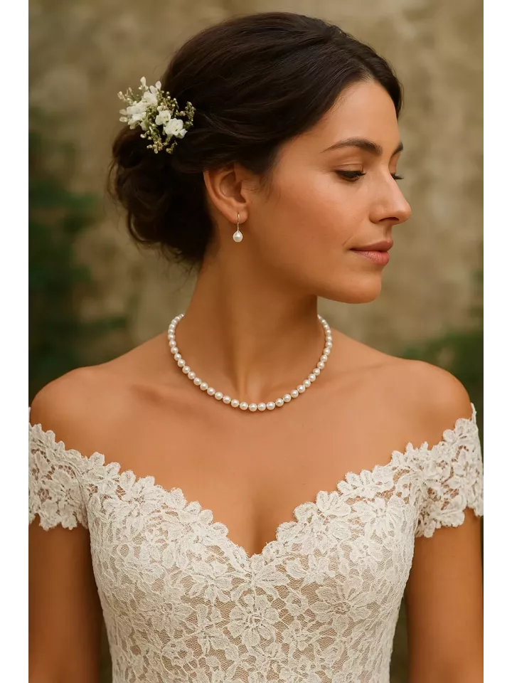 Clara - Collier Ras-du-Cou – Perles Nacrées Swarovski | Mariée | Style Classique ou Vintage