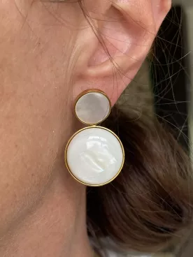 Nacre - Boucles d’oreilles de mariée en acier inoxydable – Clous avec cabochon nacre 20 mm