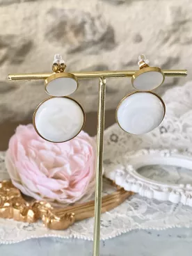 Nacre - Boucles d’oreilles de mariée en acier inoxydable – Clous avec cabochon nacre 20 mm