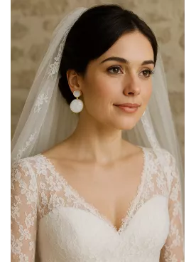 Nacre - Boucles d’oreilles de mariée en acier inoxydable – Clous avec cabochon nacre 20 mm