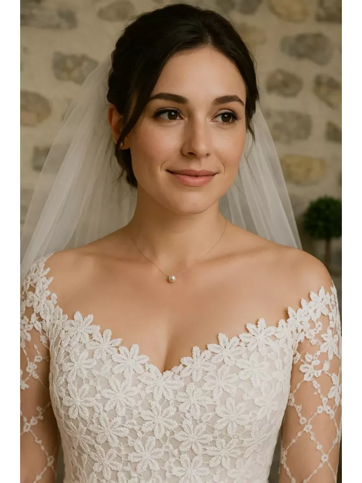 Halo – Collier de mariée en perle nacrée Swarovski sur fil invisible