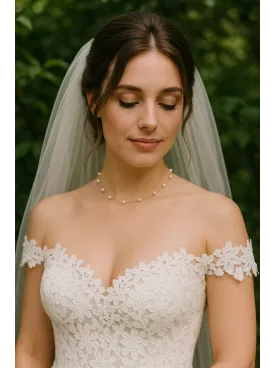 Thaïa -Collier Mariée - Ras-du-Cou Câble Doré & Perles Nacrées Swarovski Espacées | Bijou Mariage Minimaliste