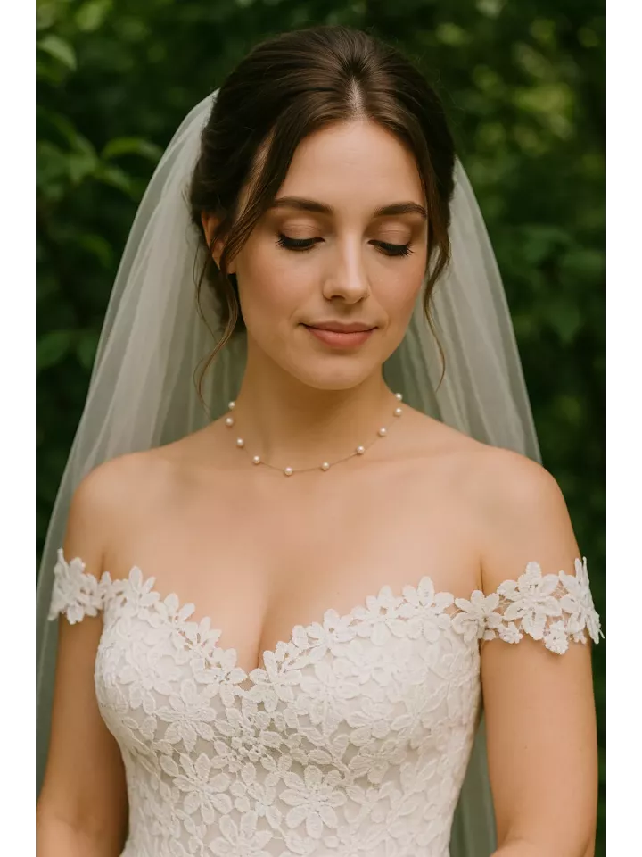 Thaïa -Collier Mariée - Ras-du-Cou Câble Doré & Perles Nacrées Swarovski Espacées | Bijou Mariage Minimaliste