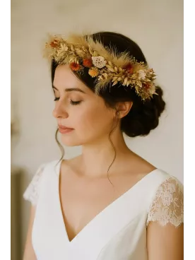 Alix - Couronne de Fleurs Séchées  – Couronne Bohème Naturelle pour Mariée ou Invitées