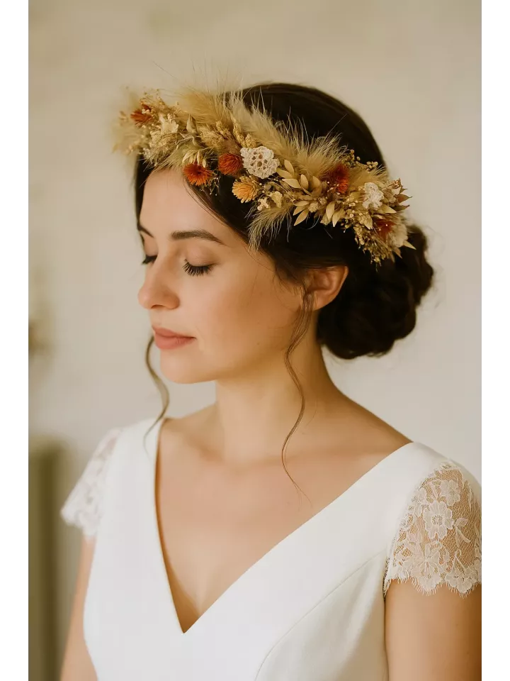 Alix - Couronne de Fleurs Séchées  – Couronne Bohème Naturelle pour Mariée ou Invitées