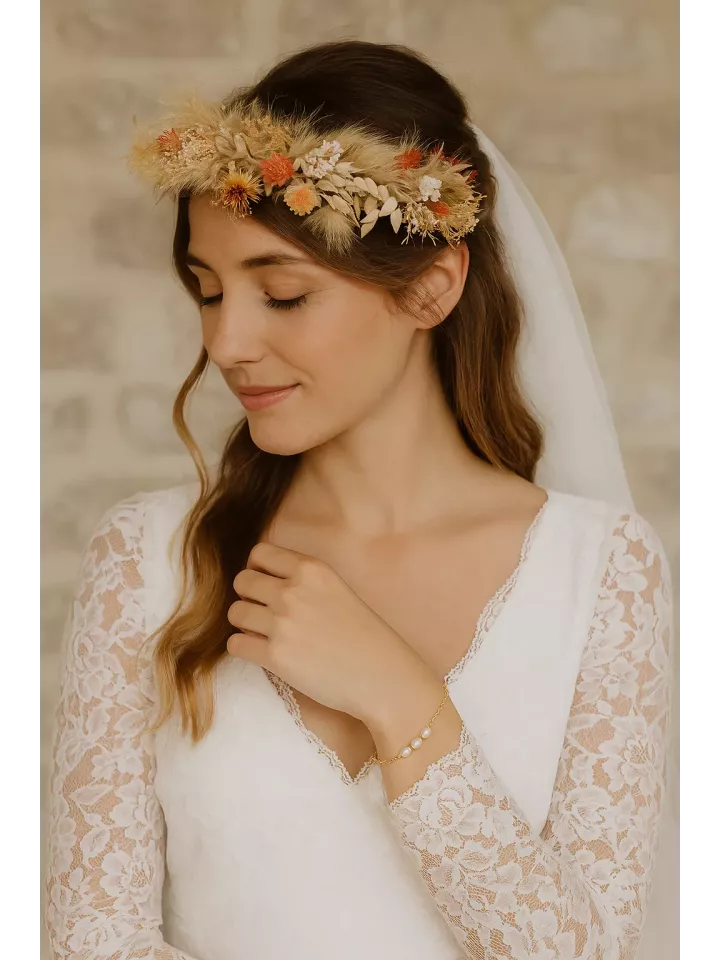 Sirius – Bracelet de mariée doré minimaliste avec véritables perles d’eau douce et perles nacrées Swarovski