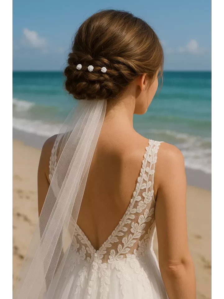 Rose – Lot de 3 pics à cheveux de mariée, fleurs nacrées délicates pour chignon, tresse ou demi-attache, accessoire coiffure