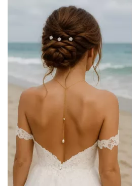 Pendentif de dos Isalya – Goutte nacrée et cristal Swarovski sur chaîne dorée (vendu seul)