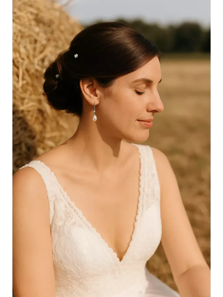 Ivory - Boucles d’oreilles de mariée pendantes avec perle goutte nacrée et cristal Swarovski, bijou raffiné