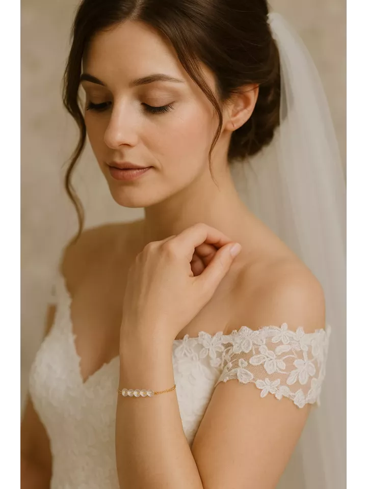 Olivia - Bracelet mariage délicat 6 perles Swarovski nacrées – Bijou de mariée fin et raffiné – Bracelet minimaliste
