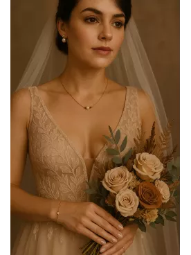 Mocha - Bracelet Mariée  | Bijou Mariage Minimaliste & Romantique | Chaîne Dorée & Perle Nacrée | Bracelet Fin Bohème Chic