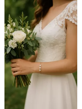Vert Sauge  - Bracelet Mariée | Bijou Mariage Bohème | Bracelet Fin Perles Nacrées & Cristal | Accessoire Mariée Personnalisé