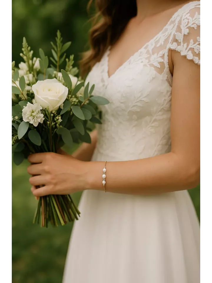 Vert Sauge  - Bracelet Mariée | Bijou Mariage Bohème | Bracelet Fin Perles Nacrées & Cristal | Accessoire Mariée Personnalisé