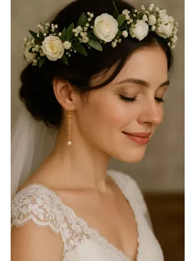 Magnolia- Boucles d'oreilles de mariée style minimaliste avec chaine fine et perle nacrée, pendantes - bijoux mariage