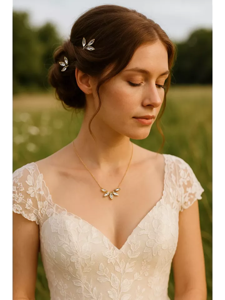 Éclats Cristallins – Collier mariage en cristal Swarovski, 5 navettes serties, bijou bohème pour mariée