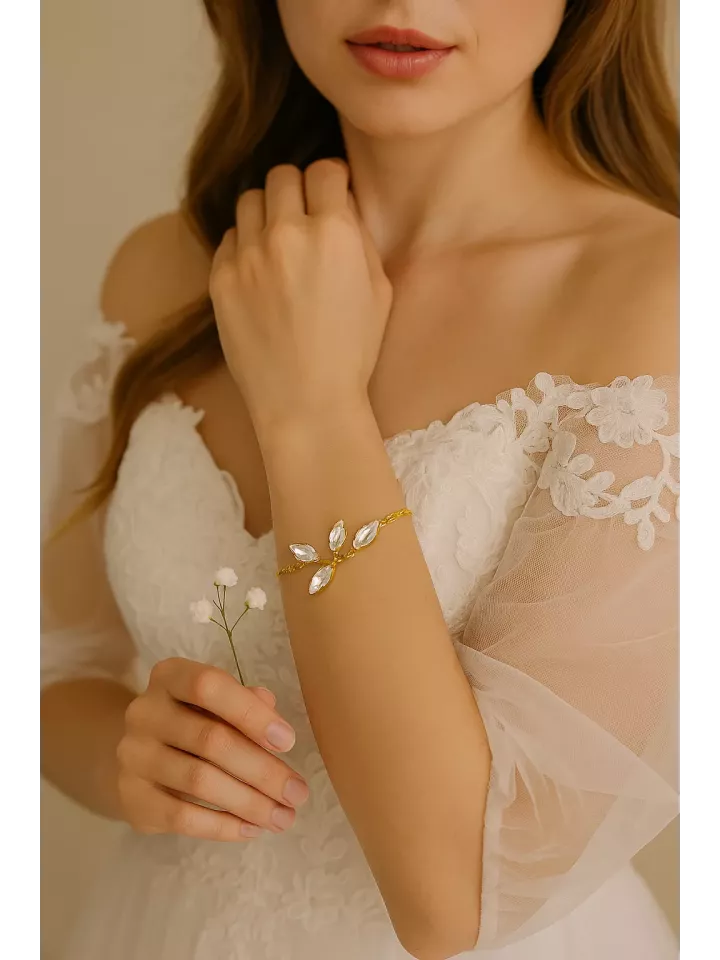 Éclats Cristallins – Bracelet  mariage en cristal Swarovski, 4 navettes serties, bijou bohème pour mariée