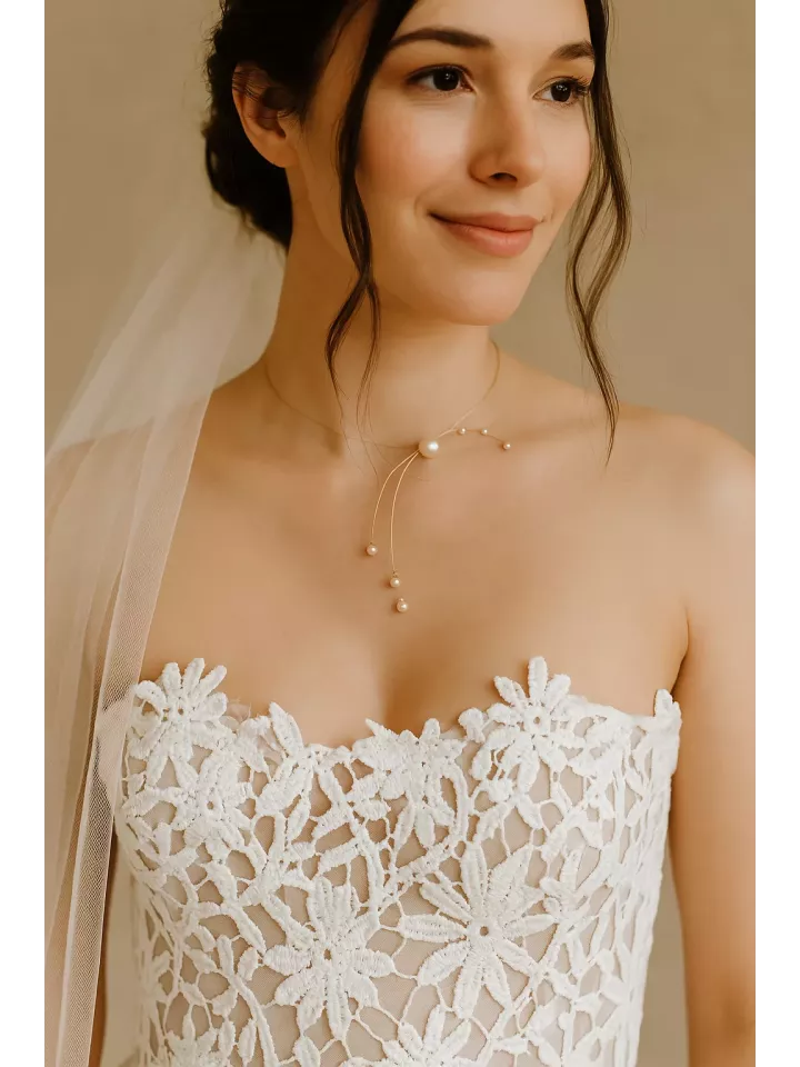 Isy-Collier de Mariée Doré & Perles Nacrées –  Bohème