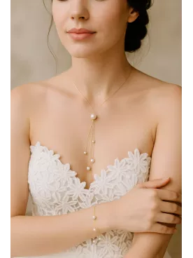 Bohème-Collier de Mariée Doré & Perles Nacrées – Élégance - Bijoux Mariage