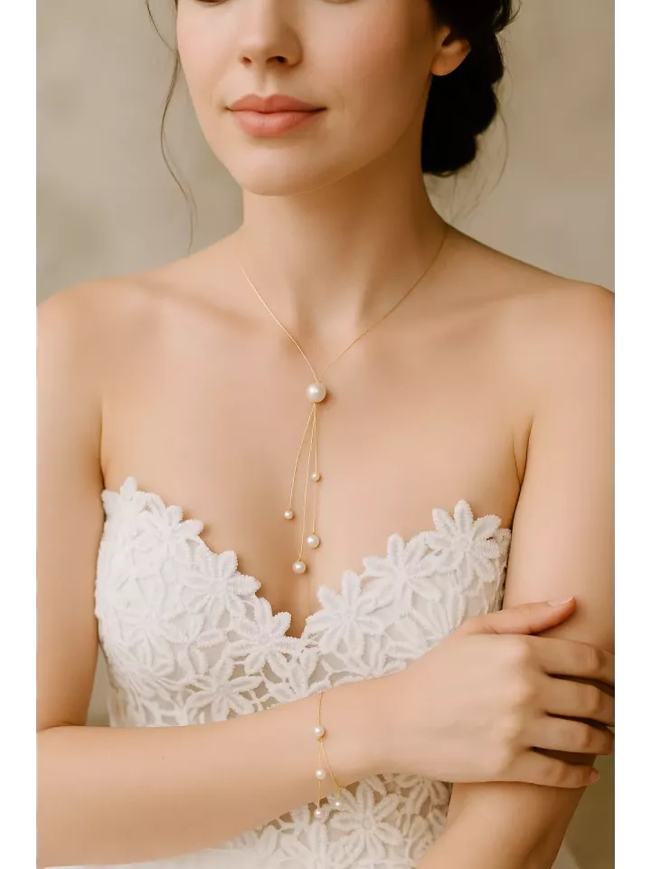 Bohème-Collier de Mariée Doré & Perles Nacrées – Élégance - Bijoux Mariage