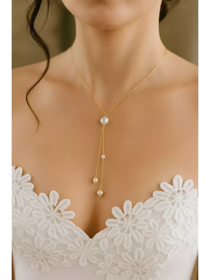 Perles -Collier de Mariée Doré & Perles Nacrées – Élégance - Bijoux Mariage