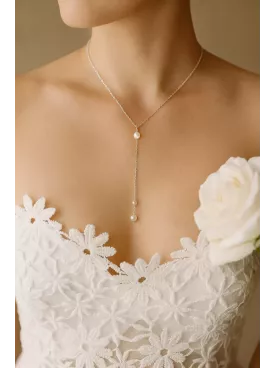 Colombe-Collier mariée  – Double pendentif perles nacrées sur chaîne fine, élégance intemporelle