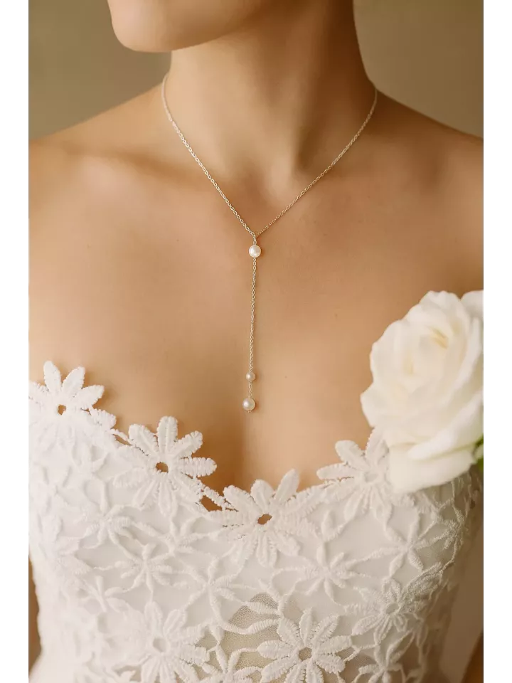 Colombe-Collier mariée  – Double pendentif perles nacrées sur chaîne fine, élégance intemporelle