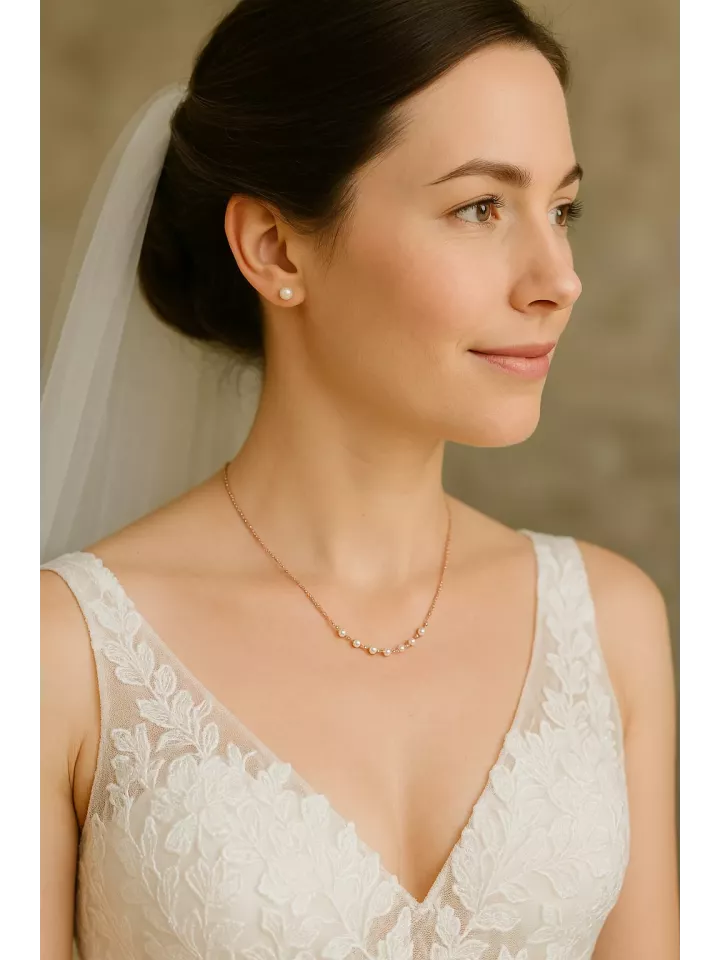 Lune -Collier de Mariée Doré & Perles Nacrées – Élégance - Bijoux Mariage