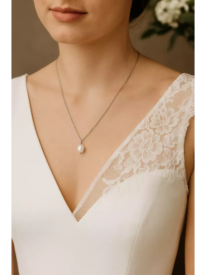 Goutte  – Collier raffiné pour mariée, chaîne fine et perles nacrées