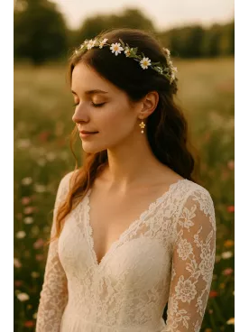 Ysoria - Boucles d’Oreilles Mariée – Fleur Dorée & Perle Nacrée Baroque | Mariage Vintage et Élégance