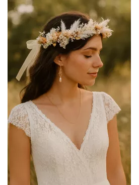 Auréline - Boucles d’oreilles – Feuillage doré à l’or fin 24K & goutte nacrée Swarovski