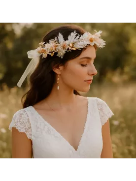 Auréline - Boucles d’oreilles – Feuillage doré à l’or fin 24K & goutte nacrée Swarovski