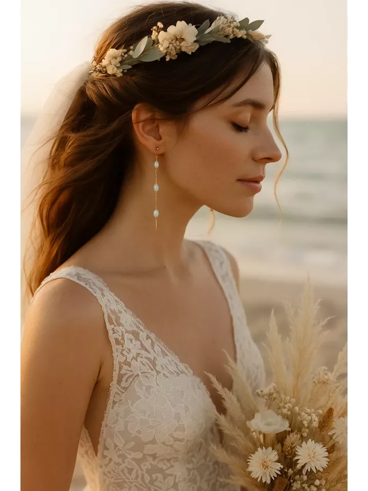 Iséa  - Boucles d’Oreilles  – 3 Perles d’Eau Douce | Mariée | Argenté, Doré ou Gold Rose