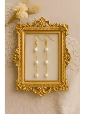 Iséa  - Boucles d’Oreilles  – 3 Perles d’Eau Douce | Mariée | Argenté, Doré ou Gold Rose