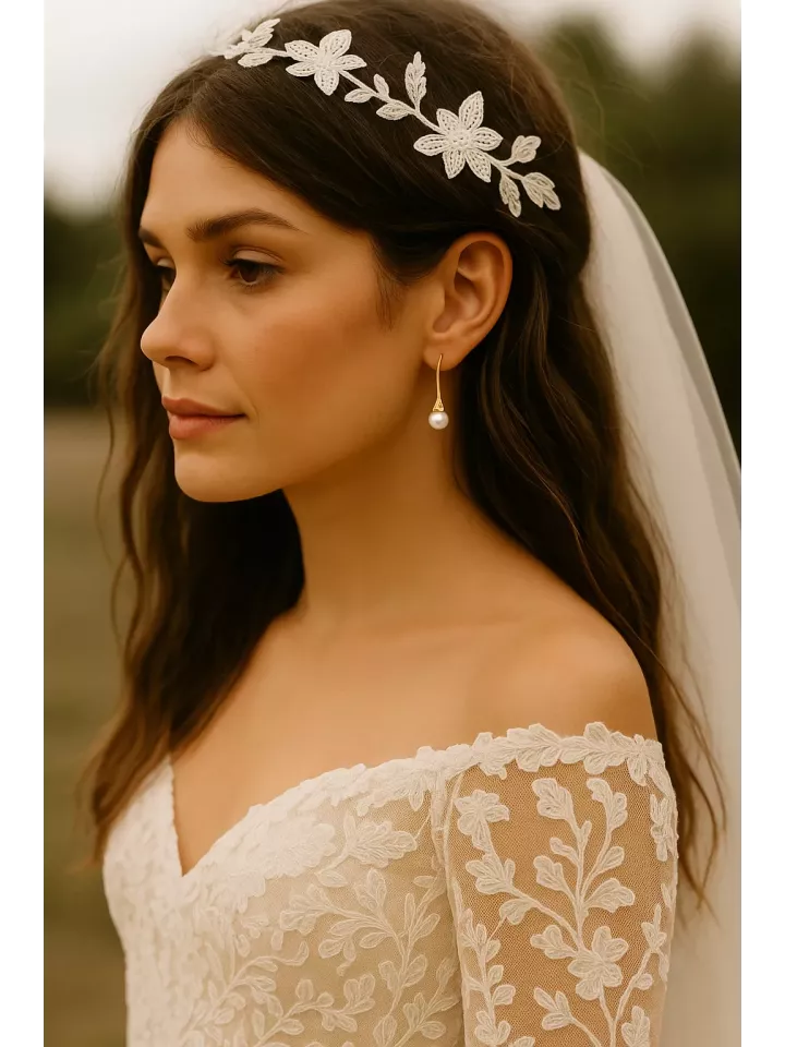 Linaé - Boucles de Mariée  – Doré Or Fin 24K & Perles Nacrées Swarovski | Mariage Glamour et Luxueux