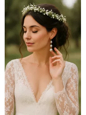 Sourcea– Boucles d’oreilles mariée tombantes nacrées en perles Swarovski, élégantes et raffinées