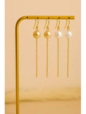 Mélancolia – Boucles d’oreilles mariée en acier inox, chaîne délicate et perles nacrées Swarovski 10 mm
