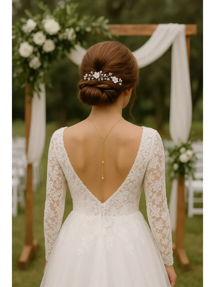 Élégia – Collier de dos nu de mariée avec perle Swarovski & cristal