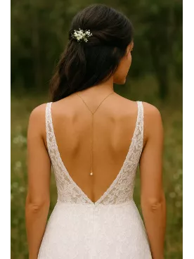 Collier mariage délicat pour robe dos nu, perle Swarovski- Voile