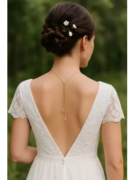Aquarelle – Collier mariage délicat pour robe dos nu, perle goutte Swarovski