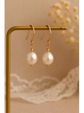 Élégie – Boucles d’oreilles de mariée perle baroque dorée, bijou bohème chic fait main