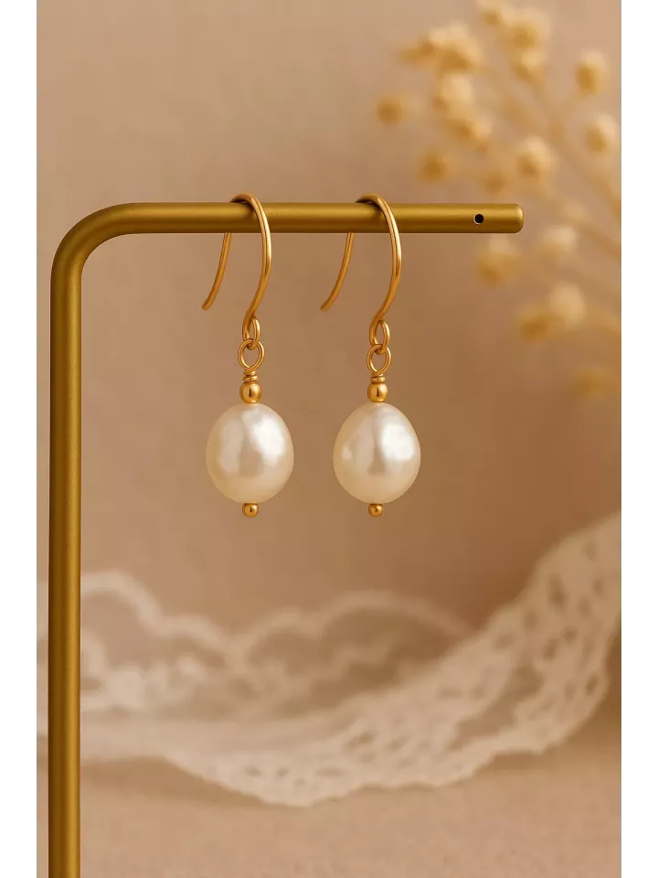 Élégie – Boucles d’oreilles de mariée perle baroque dorée, bijou bohème chic fait main