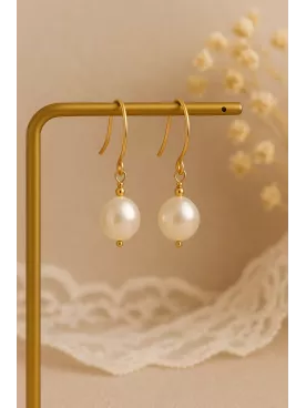 Émilienne – Boucles d’Oreilles de Mariée avec Perles Nacrées Swarovski 8 mm sur Crochets Fins en Or, Or Rose ou Argent 925
