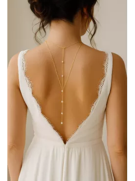 Éclat – Collier de dos mariage doré et perles nacrées, bijou délicat pour robe dos nu