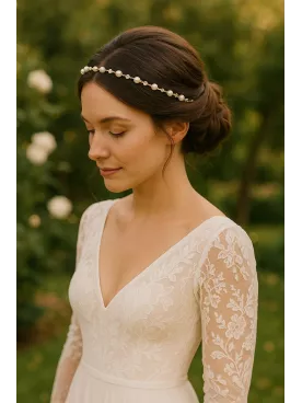 Brume — Headband de mariée Bijou de tête doré mariage, perles et cristaux raffinés
