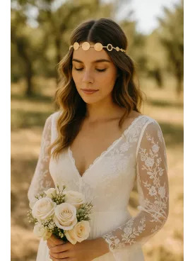 Soléa – Headband de mariée doré, bijou de tête bohème chic