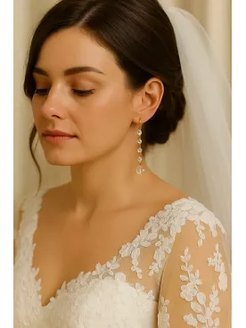 Écume – Boucles d’oreilles de mariée longues en perles de cristal Swarovski