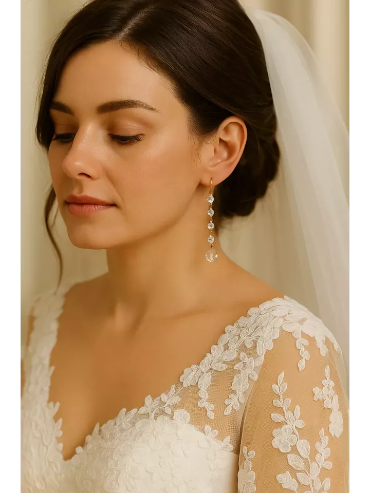 Écume – Boucles d’oreilles de mariée longues en perles de cristal Swarovski